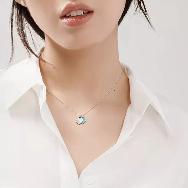 Return To Tiffany™ 系列 蒂芙尼純銀鑲藍色琺瑯Double Heart Tag迷你雙心吊墜項鍊